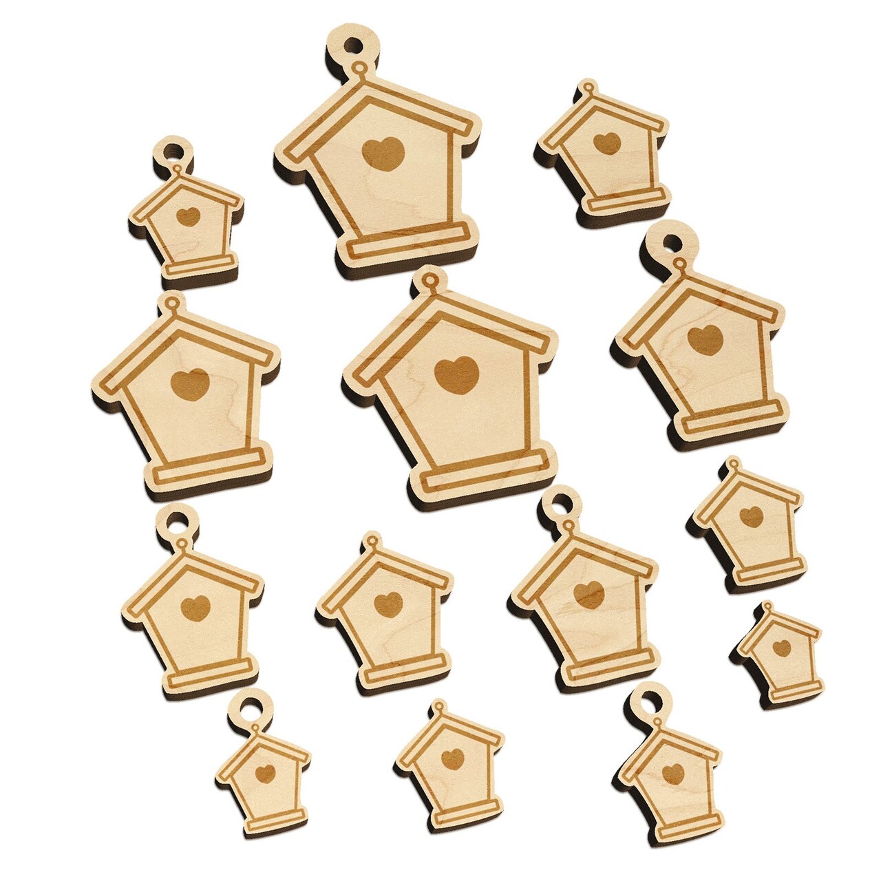 Sweet Birdhouse with Heart Mini Wood Shape Charms Jewelry DIY Craft